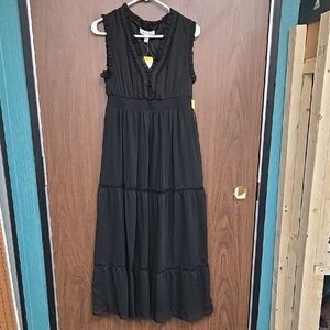 Cristina B Size S Black Tiered Maxi Length Ruffled Sleeveless Dress